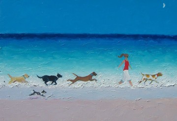  Hund Galerie - Mädchen und Hunde die auf Strand